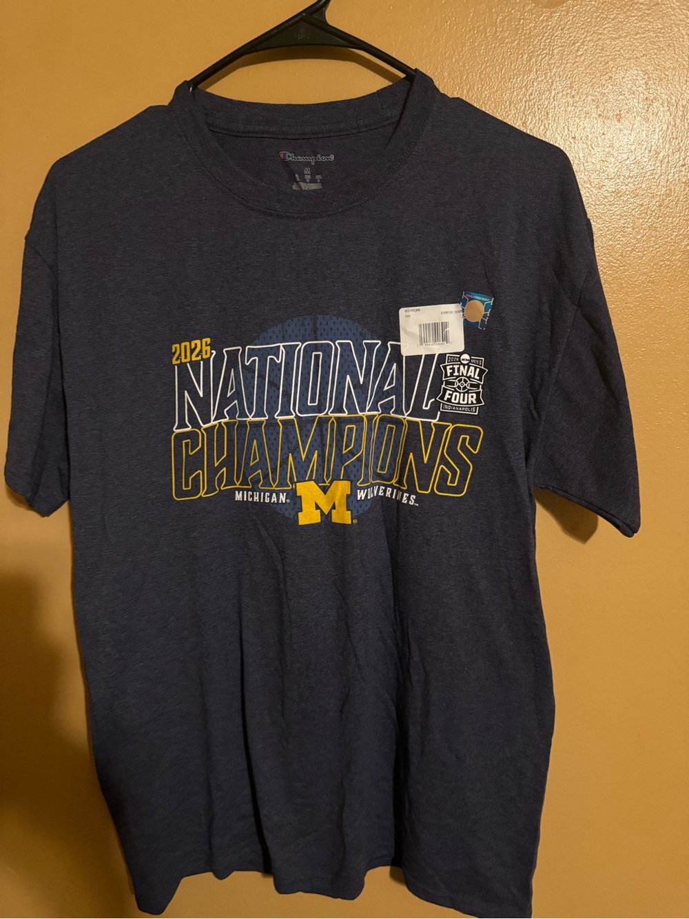 Champion 2026 National Champions Wolverine Tee Med Navy & Yellow NWT send offers